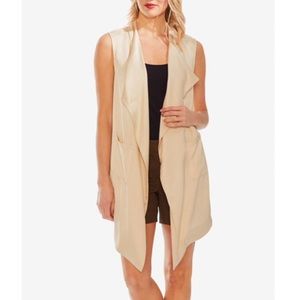 Vince Camuto Beige Draped Open Front Sleeveless V Neck Vest